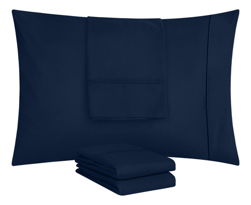 Fundas De Almohada Estandar Con Cierre De Sobre Color Azul Azul Marino Liso