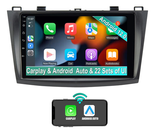 Radio Estéreo De Coche Android 12 Para Mazda 3 2010-2013, Apple Carplay Y Android Auto 2+32 Gb Receptor Estéreo De Coche Con Unidad De Cabeza De Visualización Ips De 9 Pulgadas, Compatible Con Gps