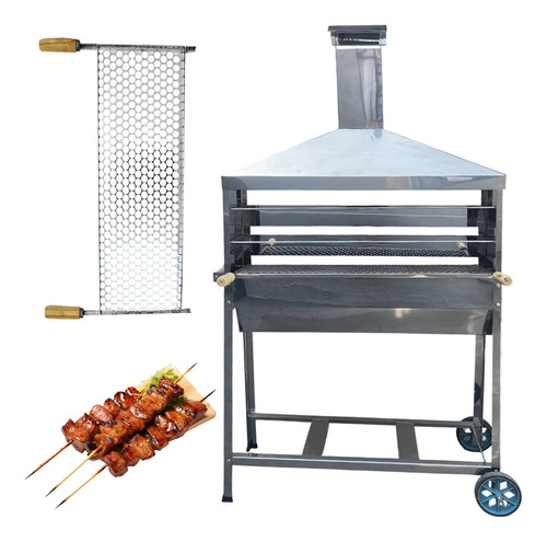 Churrasqueira Profissional Inox 95cm Espetinho Com Grelha