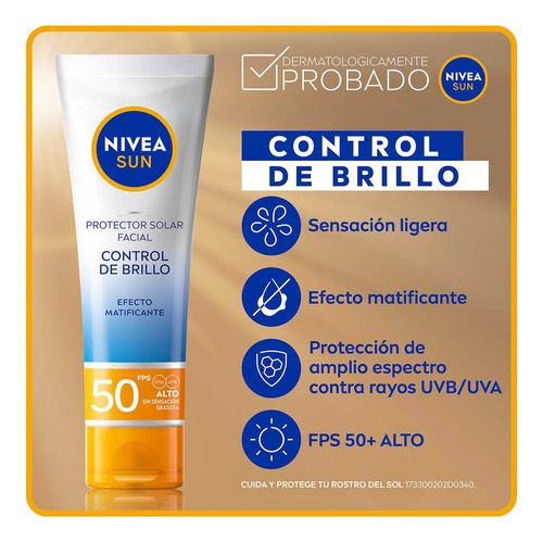 Protector Solar Facial Nivea Sun Control Brillo Fps50 50ml
