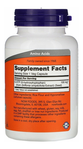 Now 5 Htp 100 Mg, 120 Cápsulas, Importado Eua