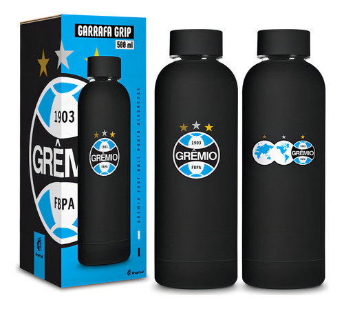 Garrafa Termica Grip 500ml Emborrachado Times - Gremio Preta