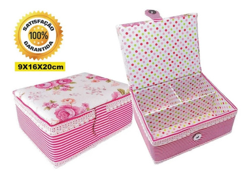 Caixa Estojo Organizador Porta Jóias Costura Patchwork Flor