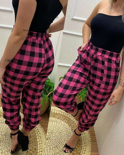 Imagem 10 de 10 de Kit 8 Calça Jogger Sarja Feminina Bengaline Quadricula