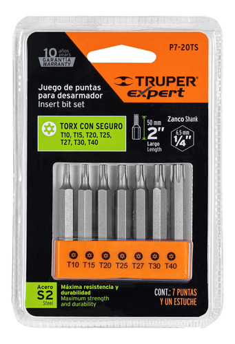 Juego 7 Puntas Torx C/seguro 2 PuLG Expert Truper 17813