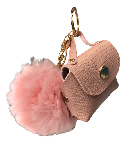 Llavero Bolsita Con Pompón Efecto Serpiente, Wvbolfr Rosa