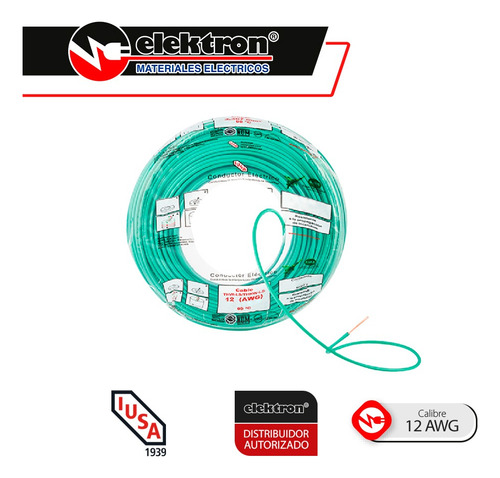 Imagen 2 de 5 de Bolsa 50 Mts Cable Iusa Verde Thw Cal 12 Awg 100%cobre