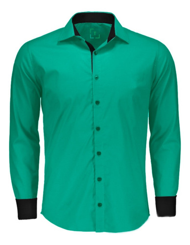 Camisa Social Masculina Verde Bandeira P Ao G12 Plus Size