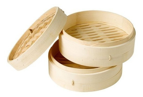 Imagen 3 de 10 de Vaporera Bambu 2 Niveles Desmontable Con Tapa 24 Cm