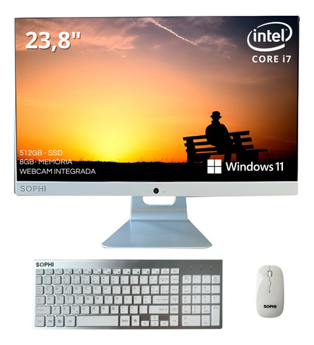 Computador All In One Pc Ssd512 Intel Core I7 8gbram 23,8pol Cor Branco