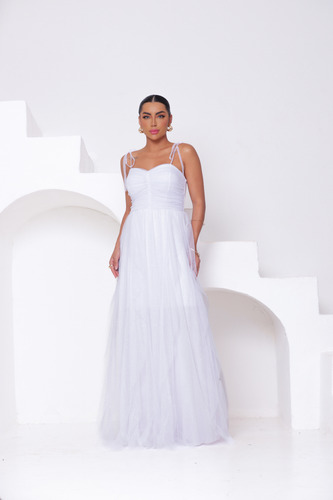 Vestido Festa Longo Tule Brilho Madrinha Noiva Debutante