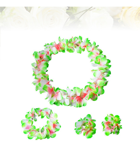 Set De Lizos De Flores Hawaianas Verdes Con Seda Rizada Mejo