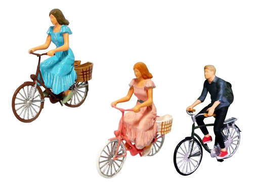 3 Uds 1:64 Figura Montar Bicicleta Niña Y Niño Modelo De