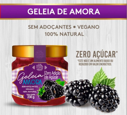 Geleia De Amora Zero Açucar 100% Fruta Vegana 100% Natural