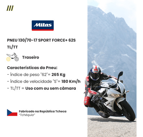 Pneu Traseiro Ninja 250 130/70-17 Mitas Sport Force+ 62s