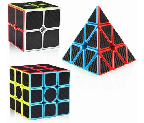 Paquete 3 Cubos Rubik 2x2 3x3 Pyramid Z Cobra Fibra Carbono