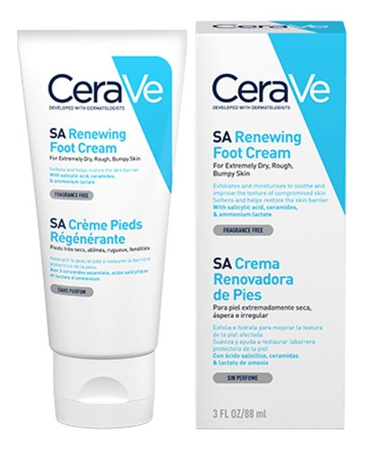 Crema para pies CeraVe Crema Renovadora de Pies con Ácido Salicílico en tubo depresible de 88mL/88g neutro