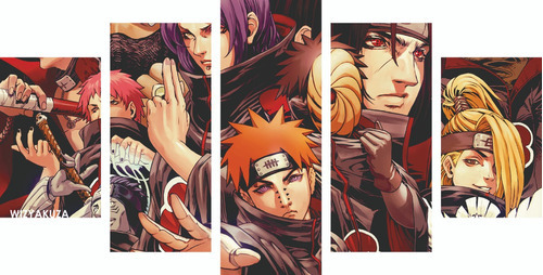 Quadro Decorativo 5 Partes Mosaico Naruto Shippuden Pain Cor Colorido Cor da armação Marrom