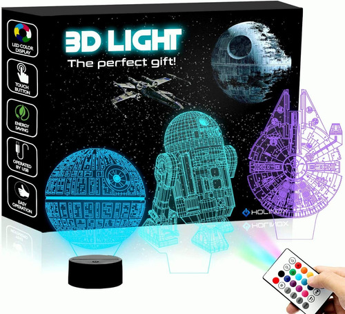 Luz Nocturna De Star Wars 3d Ilusion Para Niños, 4 Patrones