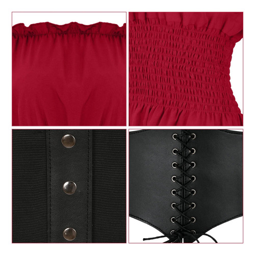 A Blusa Renacentista Para Mujer, Corsé Con Cinturón,