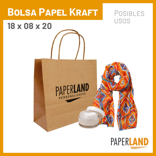 Bolsas Papel Kraft Personalizadas X 100u. - 18x08x20 Kraft - Madera Personalizada Papel