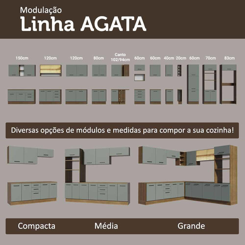 Armário Cozinha Compacta 190cm Cristaleira Agata Madesa 01 Cor Rustic/Cinza