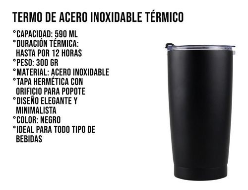 Imagen 2 de 10 de Vaso Termo Acero Inoxidable P/ Cafe 20oz Térmico Tapa Ce-t01