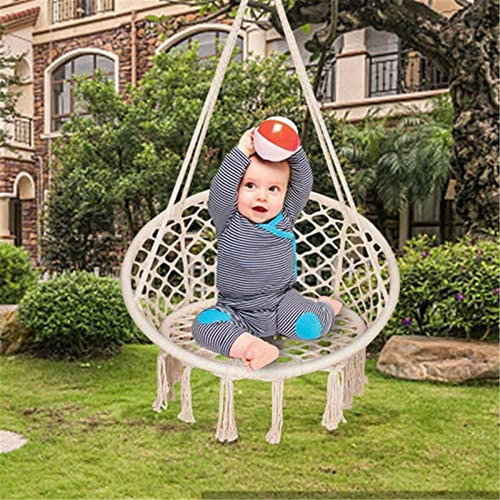 Tapcet Hamaca Columpio, Silla Colgante De Macramé Con Cuerda De Algodón Colgante, Hamaca Columpio Para Exteriores, Interiores, Jardín, Patio Y Hogar, Máximo 330 Libras (cojín No Incluido) (beige)
