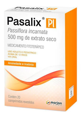 Pasalix Pi Trata Insônia - Ansiedade 20 Comprimidos De 500mg Sem Sabor