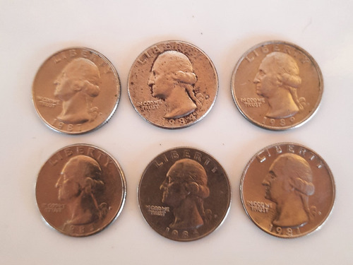 Moedas Quarter Dollar Eua Anos 80 6un Datas Na Descrição 169 (Usado)