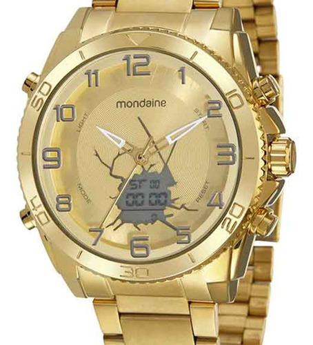 Relógio Mondaine Masculino Dourado Anadigi Grande Original