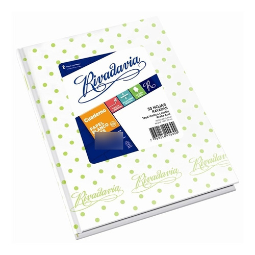 Cuaderno Rivadavia Tapa Dura 50h Rayado Blanco Lunares Verde