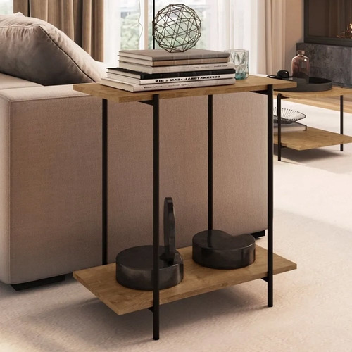 Mesa De Canto Tube 2 Prateleiras Vermont/preto Artesano 27869 VMT.DP