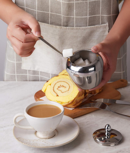 Azucarero Pequeño De Acero Inoxidable Con Tapa Y Cuchara De