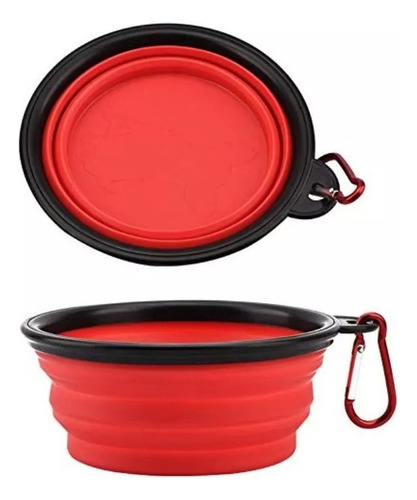 Plato Portatil Plegable Silicon Mascota 450ml Perro Gato Rojo