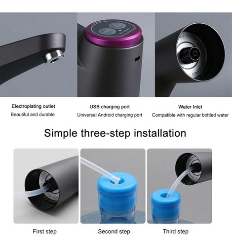 Imagen 6 de 10 de Dispenser Canilla Bomba De Agua Para Bidones Recargable Usb