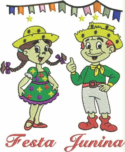 Matriz Bordado Ponto Cheio Casal Menina Festa Junina H963