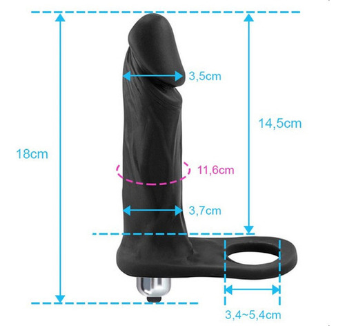 Anel Companheiro Grande Grosso Dupla Penetração C/ Vibrador Cor Preto