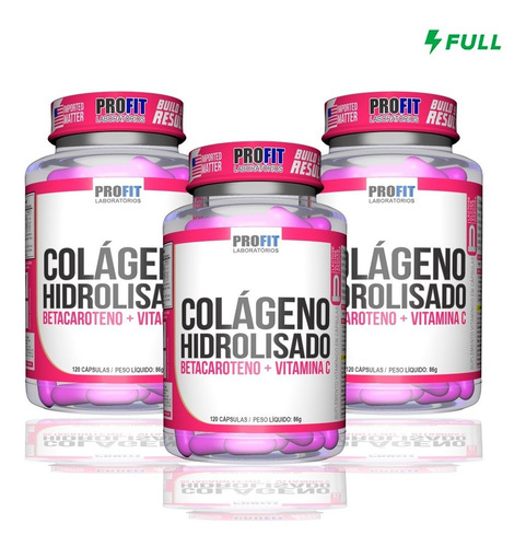 3x Colágeno Hidrolisado C/ Betacaroteno 120caps - Profit