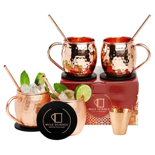 Mule Science Moscow Mule Copper Mugs - Juego De 4-100% Hecho