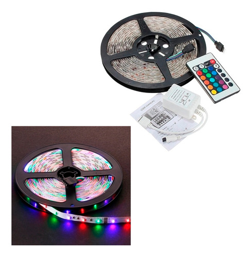 Tira Led Colores Rgb 5 Mts Con Adhesivo Y Control Ub