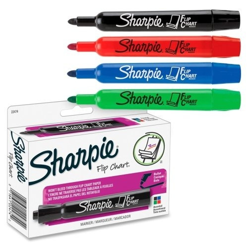 Sharpie Flip Chart Markers, Bullet Tip, Assorted Colors, 4 P