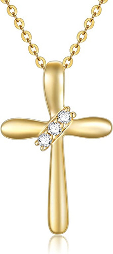 Sisgem Collar De Cruz De Diamante Natural De Oro De 14