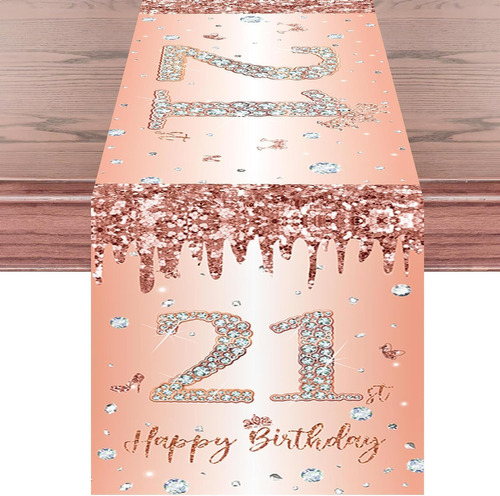 Camino De Mesa De Cumpleaños Número 21, Color Oro Rosa, Cami