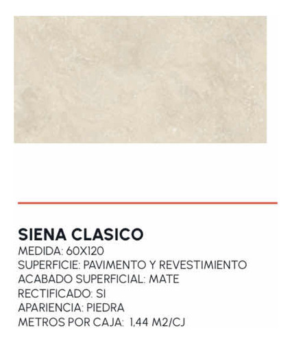 Arg Porcelanato Español Siena Toscano 60x120 Mate