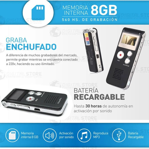 Imagen 3 de 10 de Grabador De Voz Periodista Mini Digital Microfono Sonido 8gb