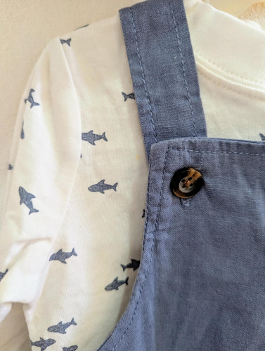 Conjunto Overol Y Manga Larga Estampado Tiburón Carter S Azul Oscuro 6-9 M
