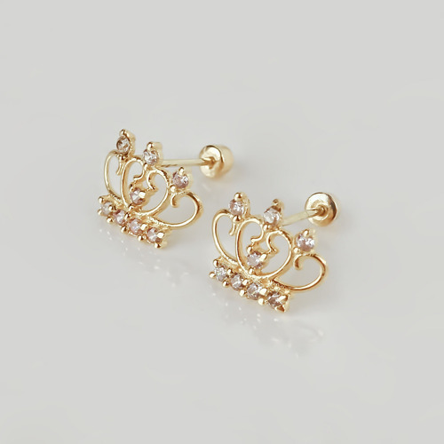 Amor Eterno - Broqueles Corona Imperio / Aretes Oro 10k