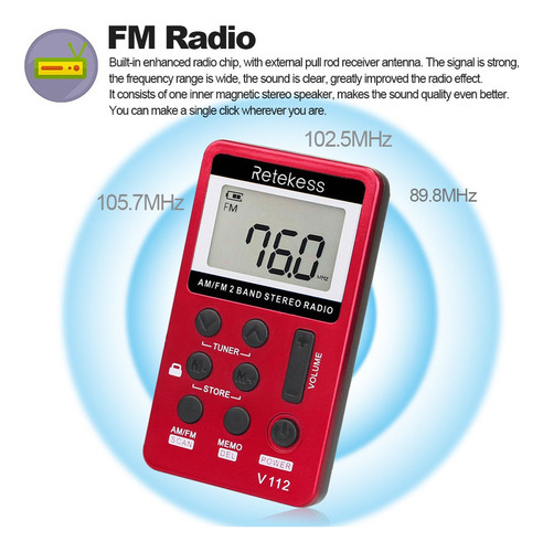 Set De Radio Mini Receptor Exterior Portátil Retekess V-112