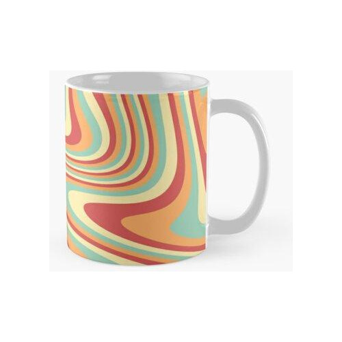 Taza Azul Y Naranja 70s Patrón Fluido Retro Efecto De Remoli